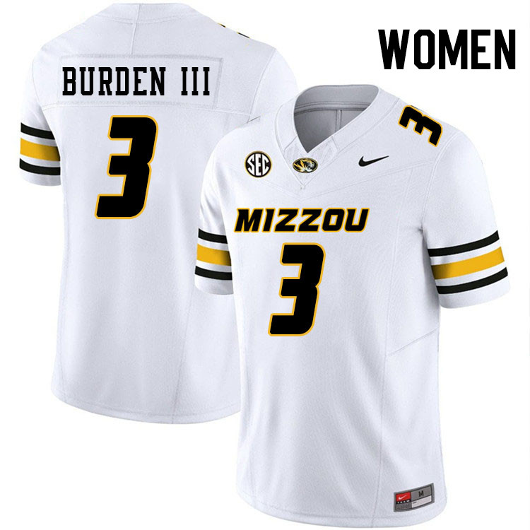 Women #3 Luther Burden III Missouri Tigers College Football Jerseys Stitched-White